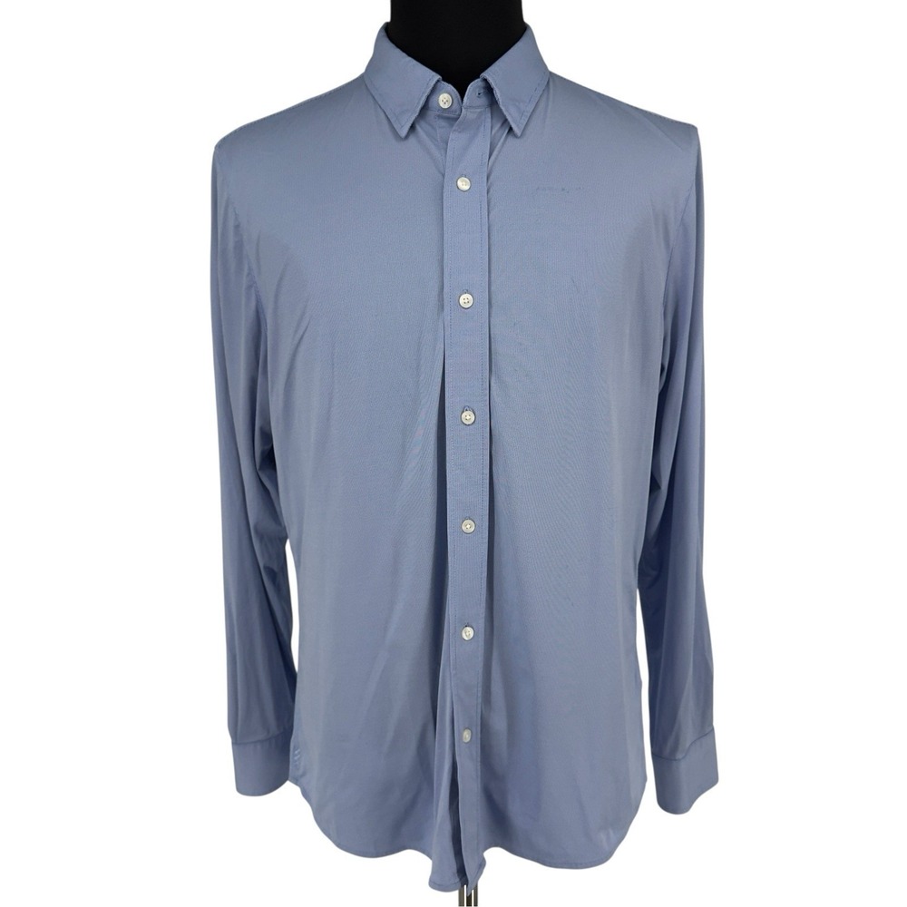 Rhone Commuter Shirt Men's Large Blue Micro Check Performance Button Up Stretch